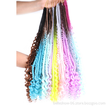 Hot sell  Crochet Bohemian Hair  Goddess Locs messy box braids with Curly Ombre  Pre-looped Synthetic Boho 3x river box braids